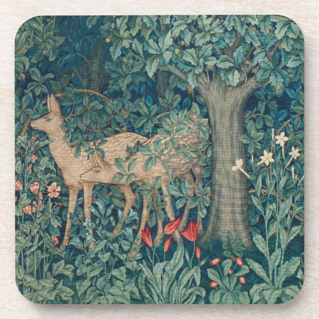 Morris Tapestry Forest Pair of Deer Getränkeuntersetzer (Vorderseite)