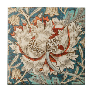Morris Teal Blau Geißblatt Blumen Wallpaper Fliese