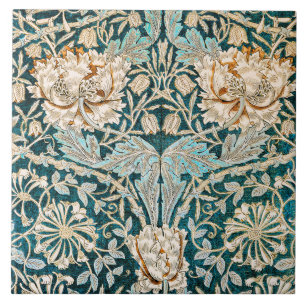Morris Teal Blau Geißblatt Blumen Wallpaper Fliese