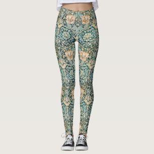 Morris Teal Blau Geißblatt Blumen Wallpaper Leggings