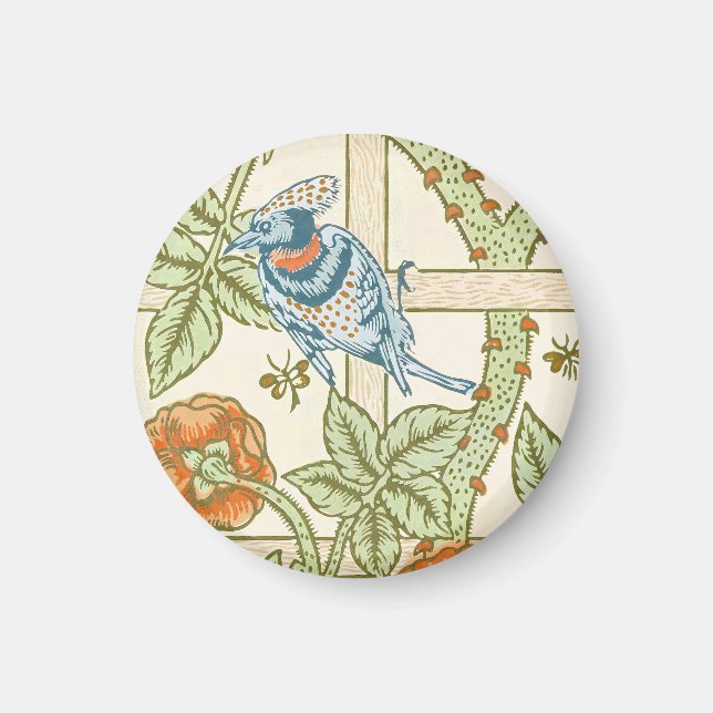 Morris' Trellis 1862 Vintage Blume & Vogelmuster Magnet (Vorne)