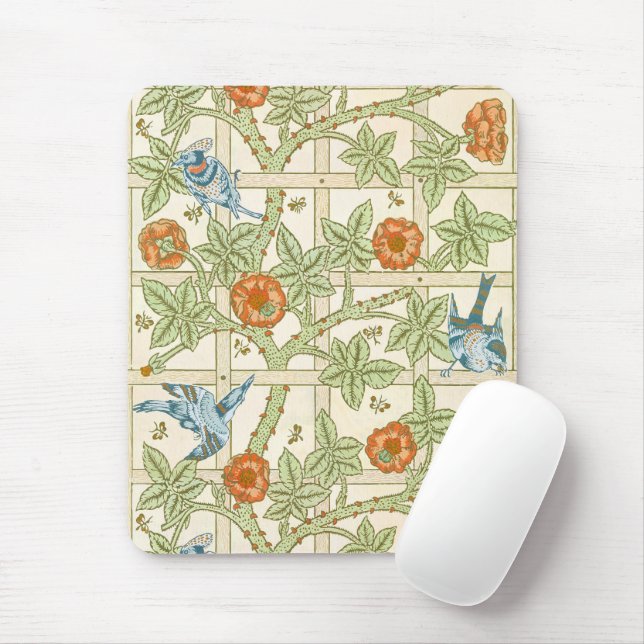 Morris' Trellis 1862 Vintage Blume & Vogelmuster Mousepad (Mit Mouse)
