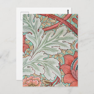 Morris Vintage Foliage und Blumenmuster Roter Stil Postkarte