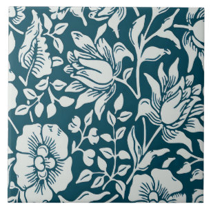 Morris Vintages Blau- und Weißblumenmuster Fliese