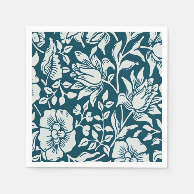 Morris Vintages Blau- und Weißblumenmuster Serviette (Vorderseite)