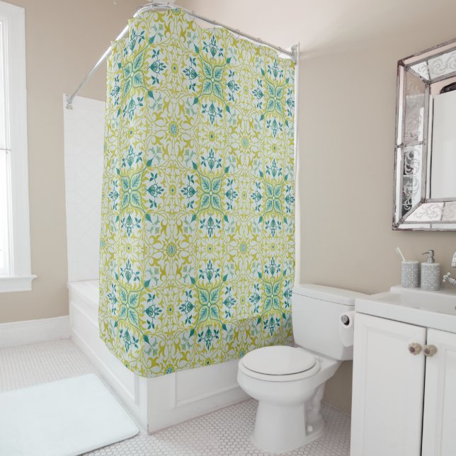 Morris Yellow Turquoise Vine & Blume Muster Duschvorhang (Beispiel)