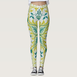 Morris Yellow Turquoise Vine & Blume Muster Leggings