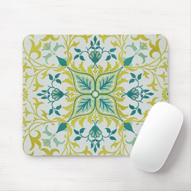 Morris Yellow Turquoise Vine & Blume Muster Mousepad (Mit Mouse)