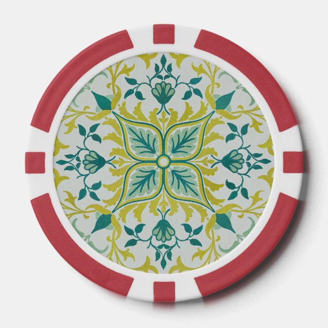 Morris Yellow Turquoise Vine & Blume Muster Pokerchips (Vorderseite)