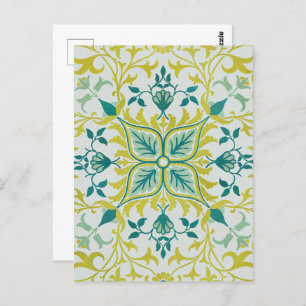 Morris Yellow Turquoise Vine & Blume Muster Postkarte