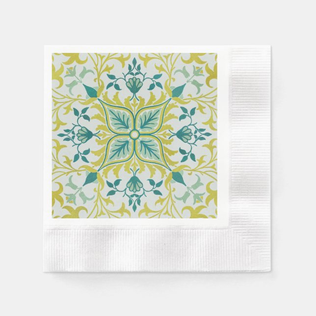 Morris Yellow Turquoise Vine & Blume Muster Serviette (Vorderseite)