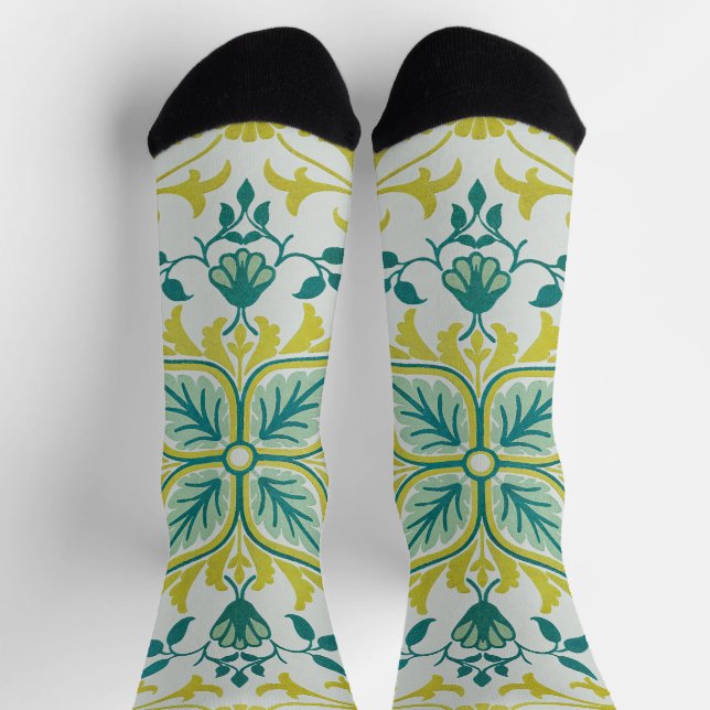 Morris Yellow Turquoise Vine & Blume Muster Socken (Oben)