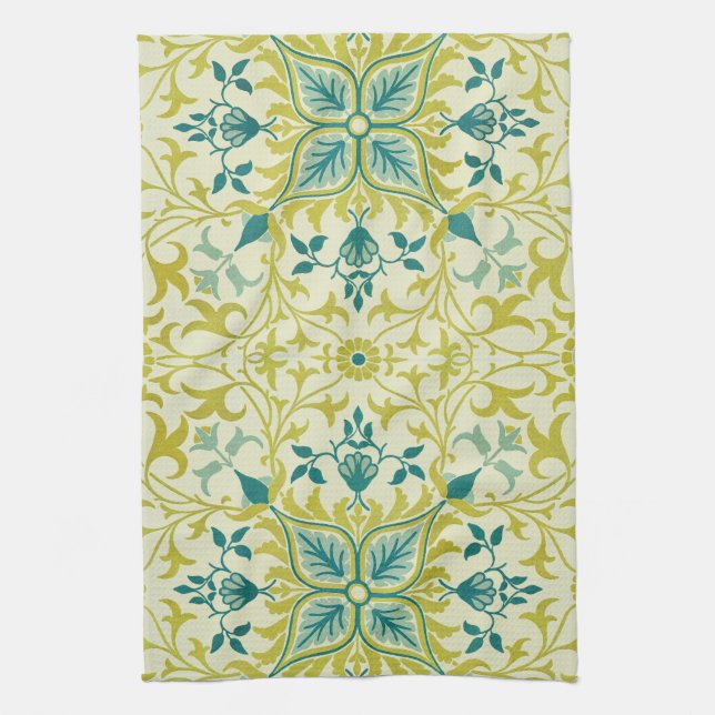 Morris Yellow Turquoise Vine & Flower Pattern Geschirrtuch (Vertikal)