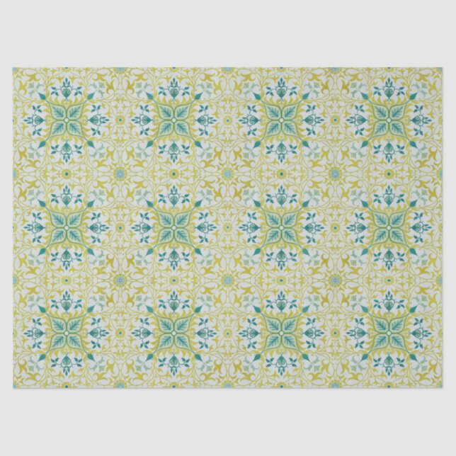 Morris Yellow Turquoise Vine & Flower Pattern Seidenpapier (Vorderseite)