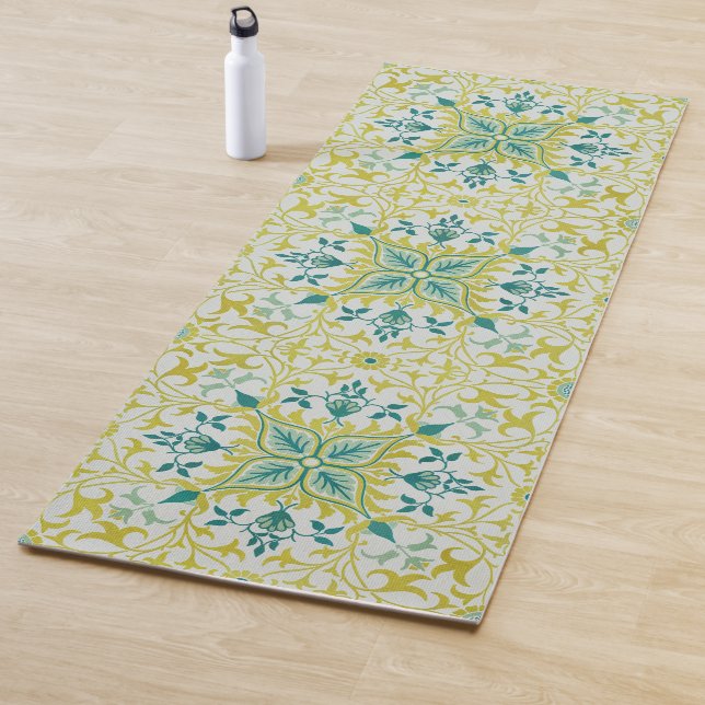 Morris Yellow Turquoise Vine & Flower Pattern Yogamatte (Beispiel)