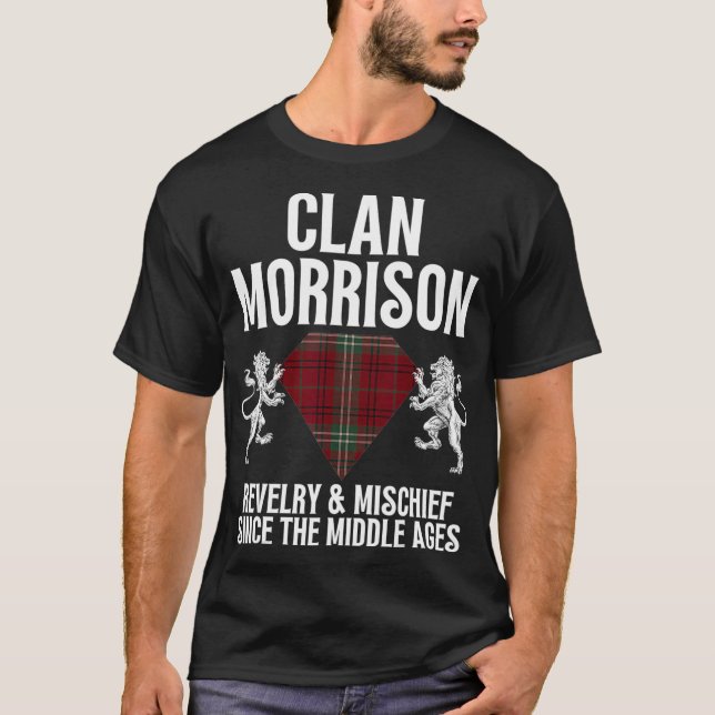 Morrison Clan Scottish Name Coat of Arms Tartan Fa T-Shirt (Vorderseite)