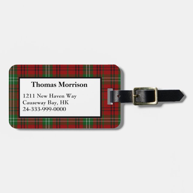 Morrison Clan Tartan Karierter Gepäcktag Gepäckanhänger (Vorderseite horizontal)