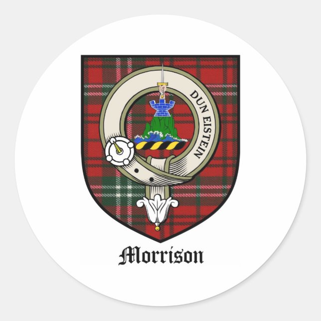 Morrison Clan Wappen Abzeichen Tartan Runder Aufkleber (Vorderseite)