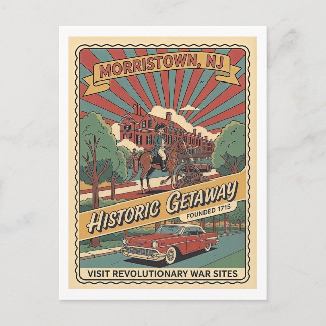 Morristown NJ Retro 1950s Historic Travel  Postkarte (Vorderseite)