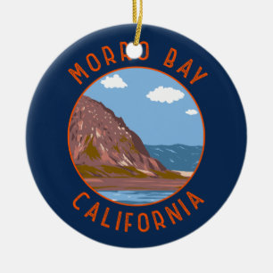 Morro Bay California Retro Distressed Circle Keramik Ornament