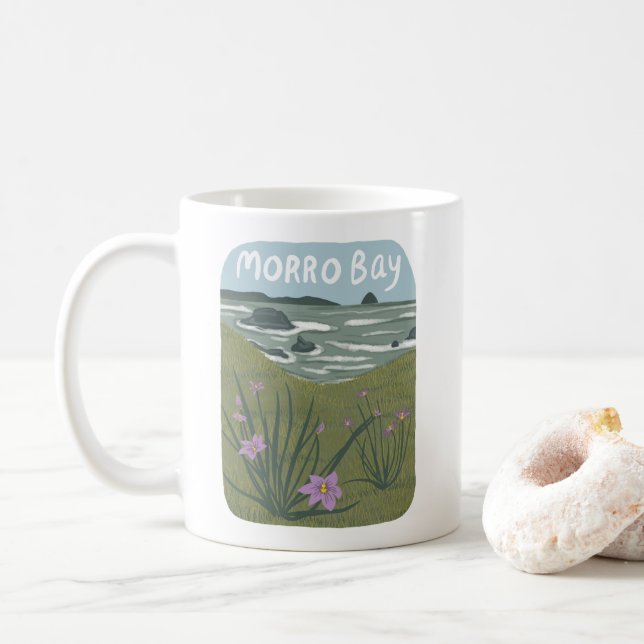 Morro Bay Central California Illustration Beach Kaffeetasse (Mit Donut)