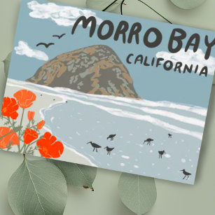 Morro Bay Central California Illustration Beach Postkarte