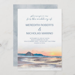 Morro Bay   Wasserfarben Beach Seascape Hochzeit Einladung