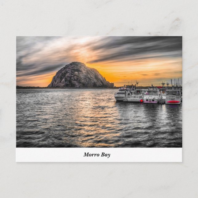 Morro Rock an der Abendkarte Postkarte (Vorderseite)