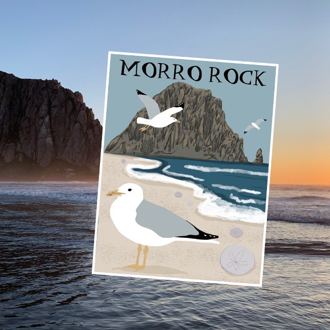 Morro Rock Bay Central California Beach Seaguls Postkarte (Morro Rock Bay Central California Beach Seagulls Postcard
)