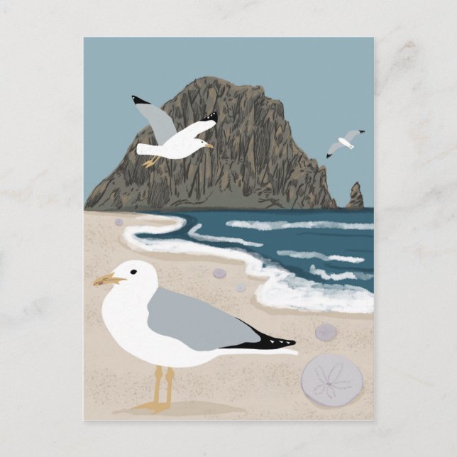 Morro Rock Bay Central California Beach Seaguls Postkarte (Vorderseite)