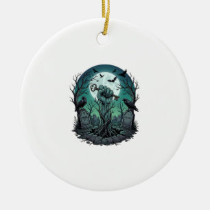 Mors Zombie Hand Skelett Schlüssel Grabstein Raben Keramik Ornament