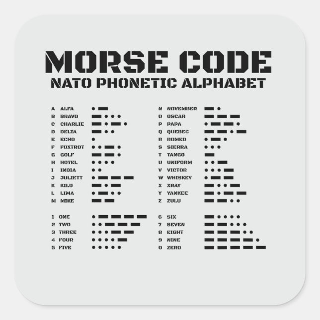 Morse Code Alphabet NATO Phonetic Reference A Z Quadratischer Aufkleber (Vorderseite)