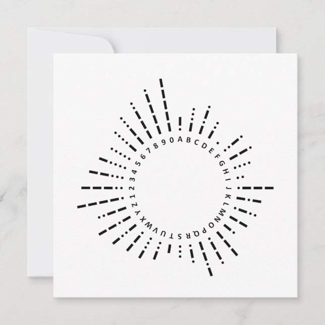 Morse Code Circle Card A–Z & 0–9 Minimalist Einladung (Vorderseite)