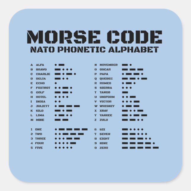 Morse-Code-NATO-Alphabet-Tabelle A-Z Minimal Quadratischer Aufkleber (Vorderseite)