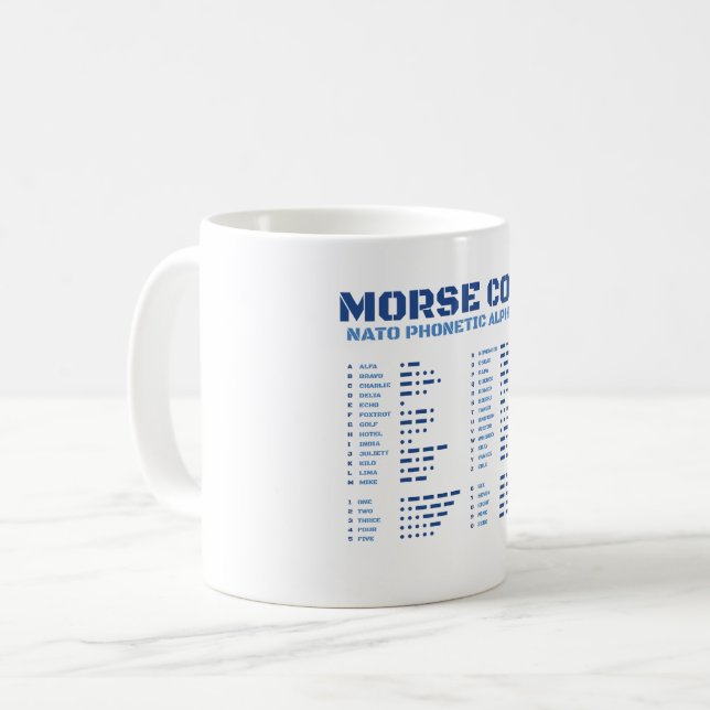 Morse Code NATO Phonetic Alphabet Kaffeetasse (Vorderseite Links)