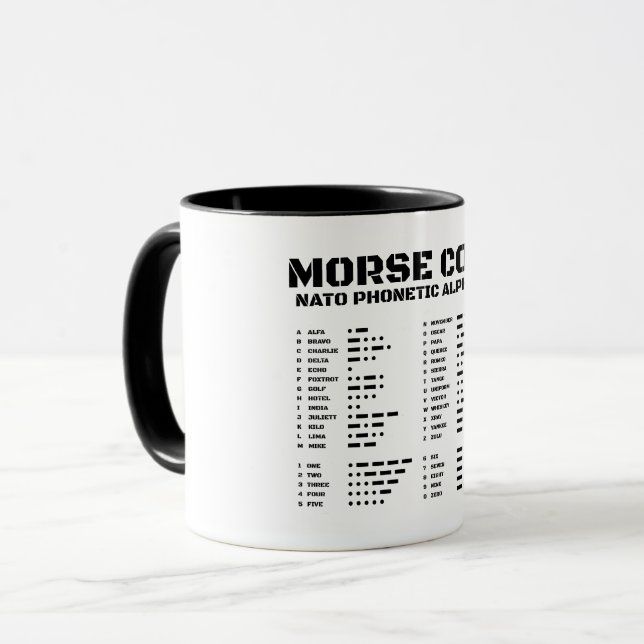 Morse Code NATO Phonetic Alphabet Tasse (Vorderseite Links)