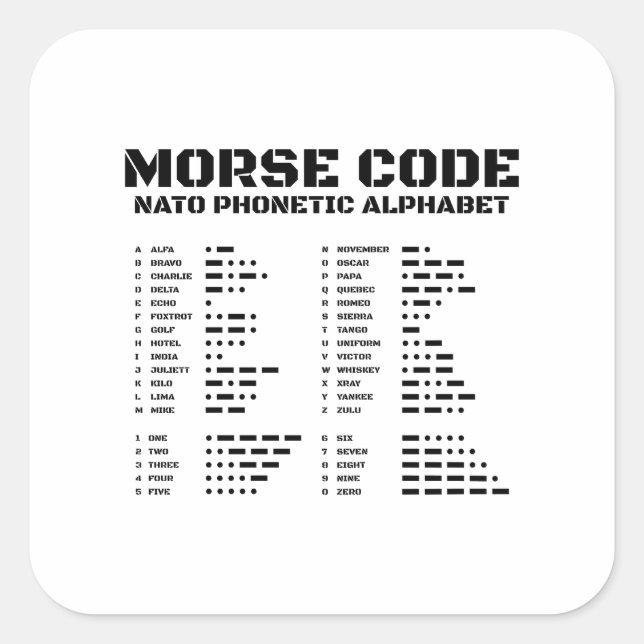 Morse-Code und NATO-Buchstabenalphabet Unique Edit Quadratischer Aufkleber (Vorderseite)