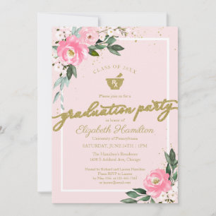 Mörser Apotheke Abschlussfeier Hot Pink Floral Einladung