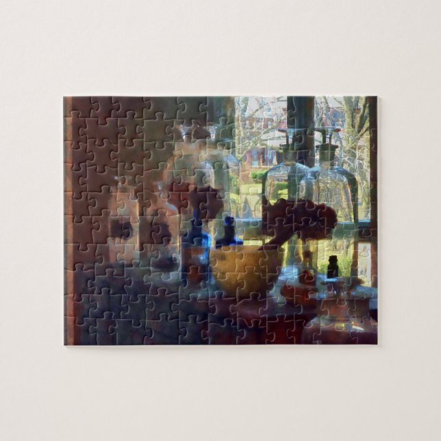 Mortar, Pestle und Flaschen per Fenster Puzzle (Horizontal)