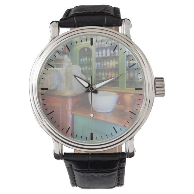 Mortar und Pestle in der Apotheke Armbanduhr (Vorderseite)