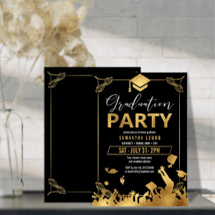 Mortarboard Graduation Party Gold/Black ID895 Folieneinladung