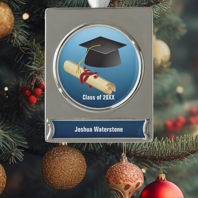 Mortarboard und Diploma Abschluss Banner-Ornament Silber (Von Creator hochgeladen)