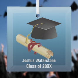 Mortarboard und Diploma Abschluss Ornament Aus Glas