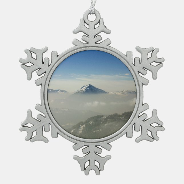 Morzine France Holiday Card Poster Foto Block Schneeflocken Zinn-Ornament (Vorderseite)