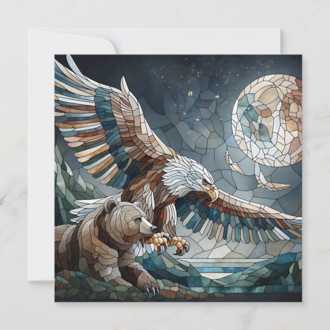 Mosaic Ai Art | Brauner Bär und Adler Vollmond (Vorderseite)