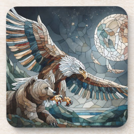 Mosaic Ai Art | Brauner Bär und Adler Vollmond Getränkeuntersetzer