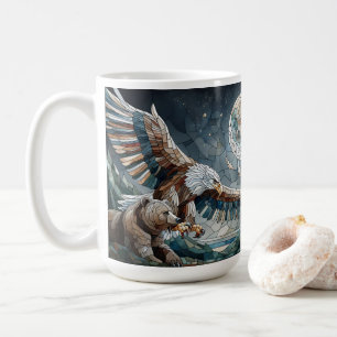 Mosaic Ai Art   Brauner Bär und Adler Vollmond Kaffeetasse