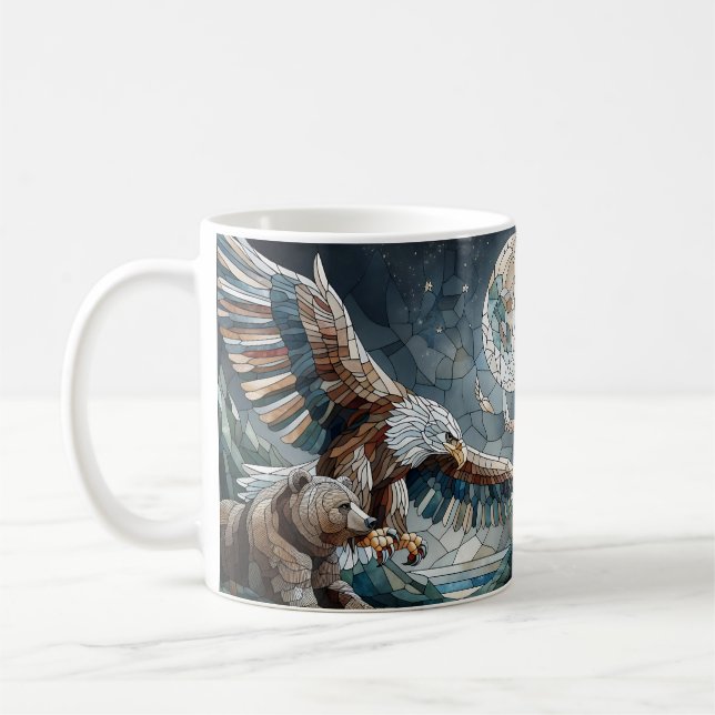 Mosaic Ai Art | Brauner Bär und Adler Vollmond Kaffeetasse (Links)