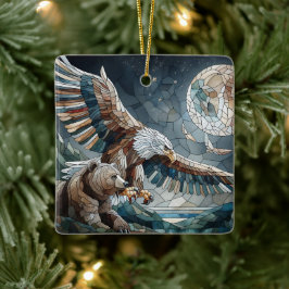 Mosaic Ai Art | Brauner Bär und Adler Vollmond Keramikornament
