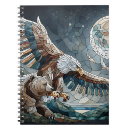 Mosaic Ai Art | Brauner Bär und Adler Vollmond Notizblock